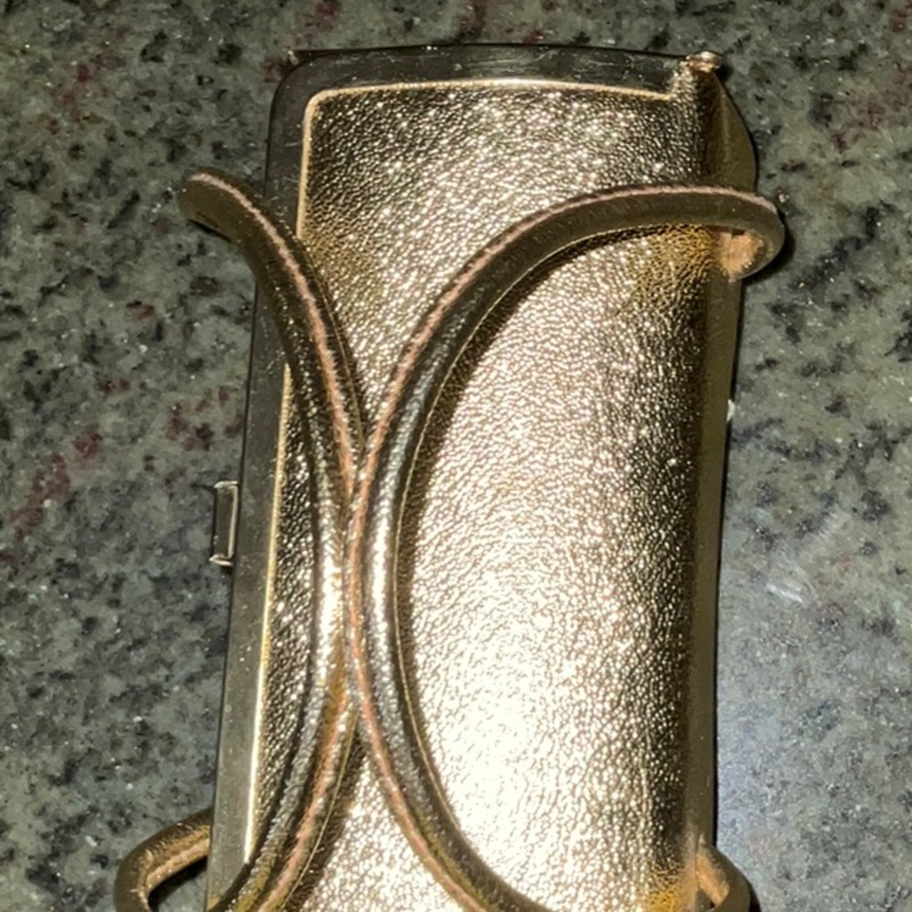 Gold Tone Lame’ Exterior Handbag Double Handle Vintage Black Interior 60s Small - Picture 4 of 13